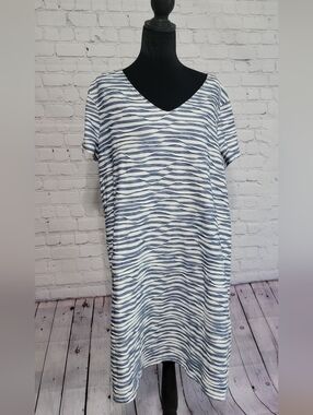 Chico's Blue and White Striped V-Neck Dress